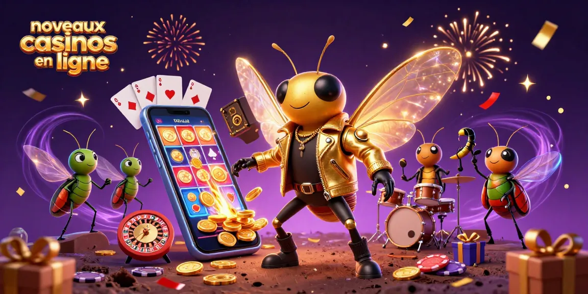 Plongez dans l'univers des nouveaux casinos en ligne avec cette illustration festive pleine d'énergie.
