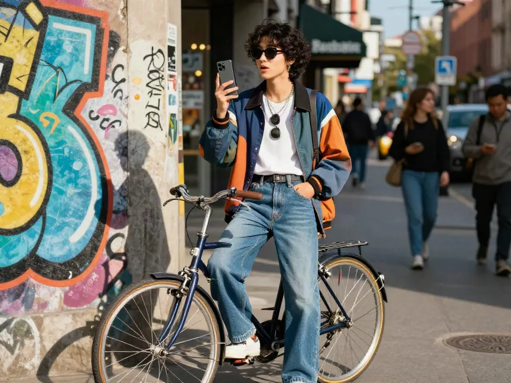 Fashionisk .com showcases stylish urban street fashion with an individual in layered outfits against vibrant graffiti.