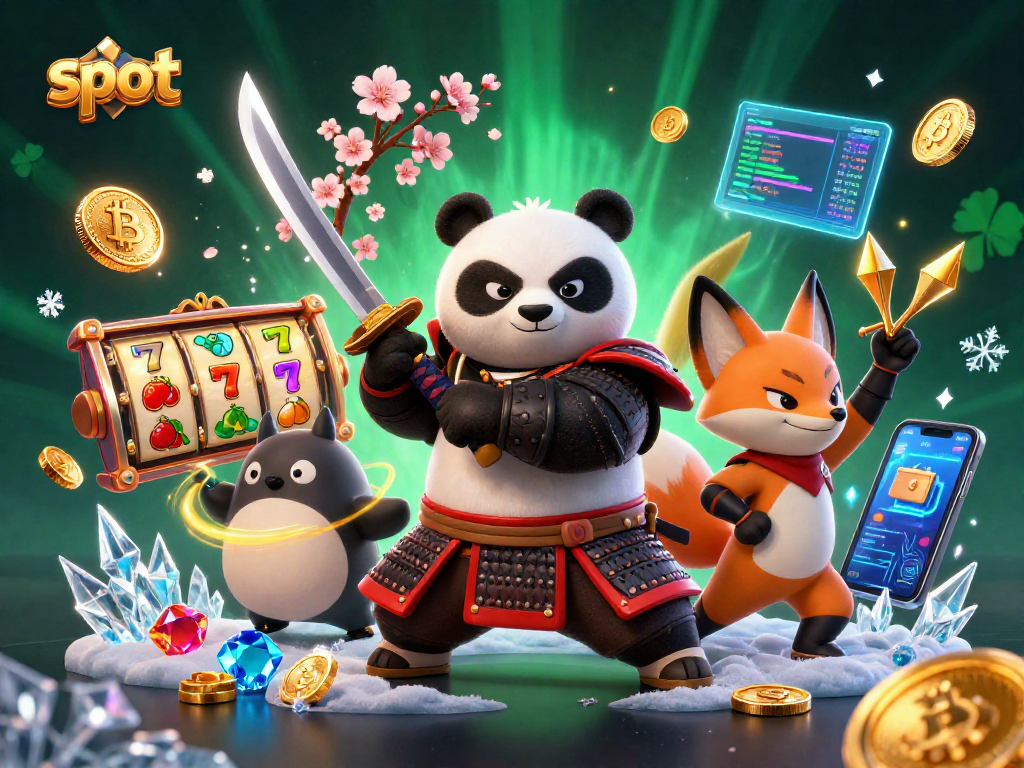 Slot online membawa keberuntungan nyata dengan panda samurai dan simbol jackpot.