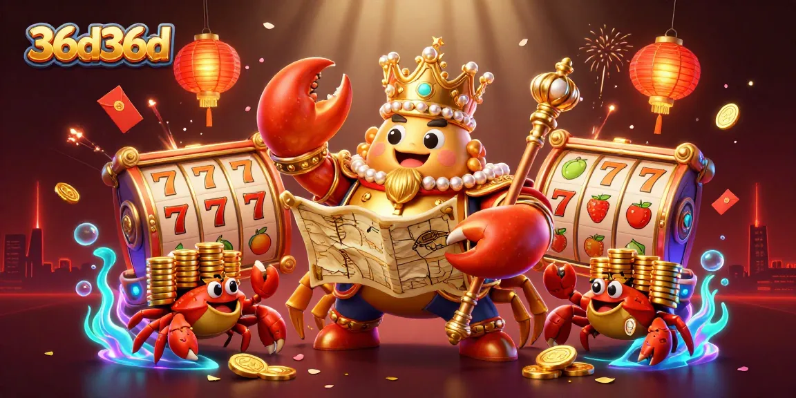 Experience the vibrant action of 36d36d in this exciting casino-themed 3D illustration showcasing a golden crab emperor.