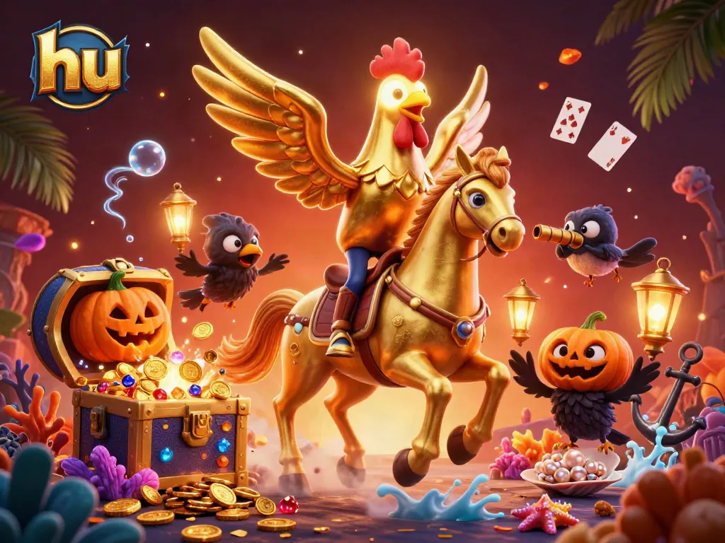 Experience thrilling casino action at hu with golden rooster characters and explosive treasures in a dynamic scene.