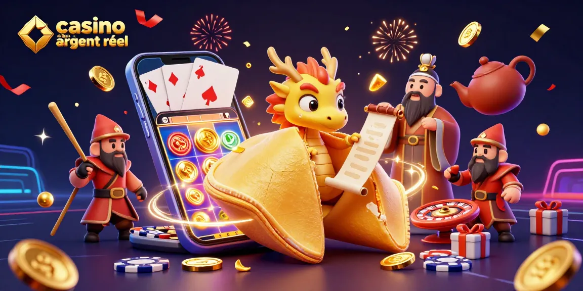 Profitez de l'expérience immersive dans le casino en ligne argent réel avec un dragon sage et des éléments de jeux.