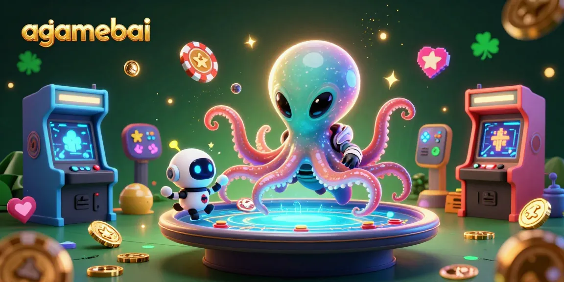 Join the exciting gaming world of agamebai with a lively scene of an alien octopus at a poker table.