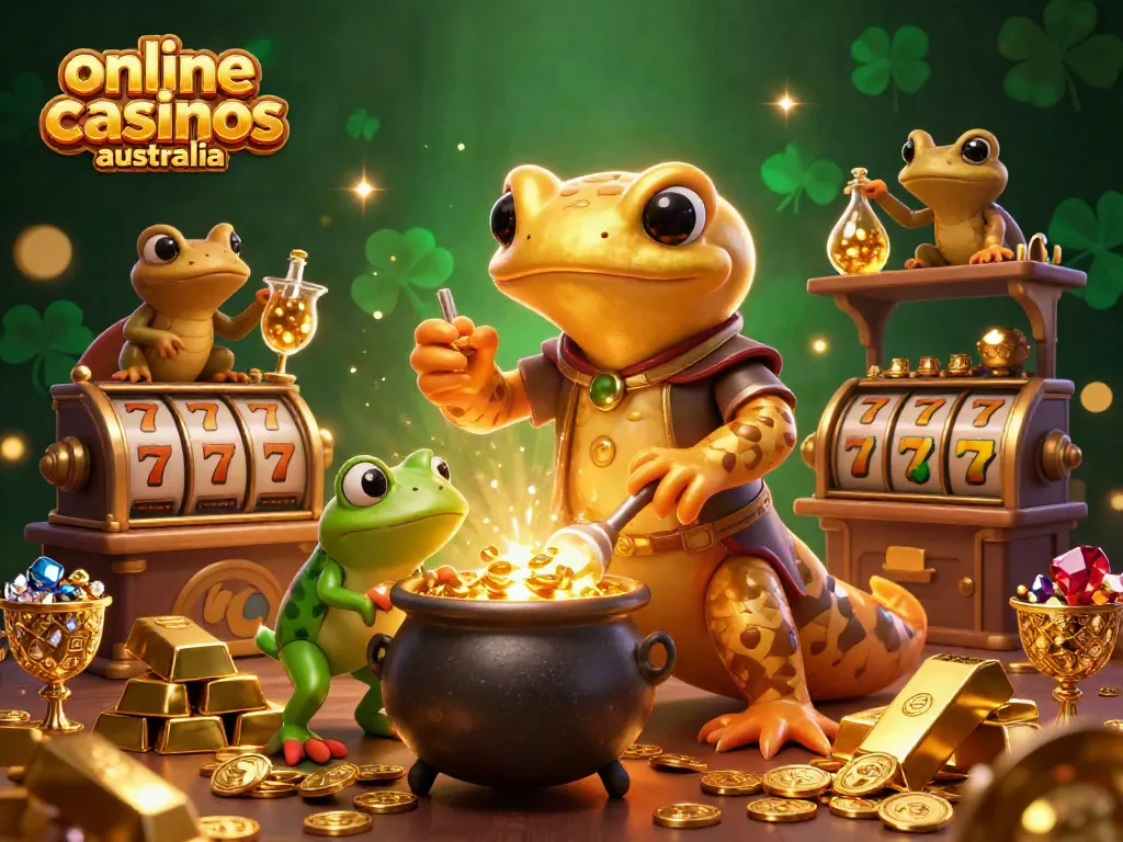 Experience the magic of online casinos Australia with golden treasures and vibrant characters.