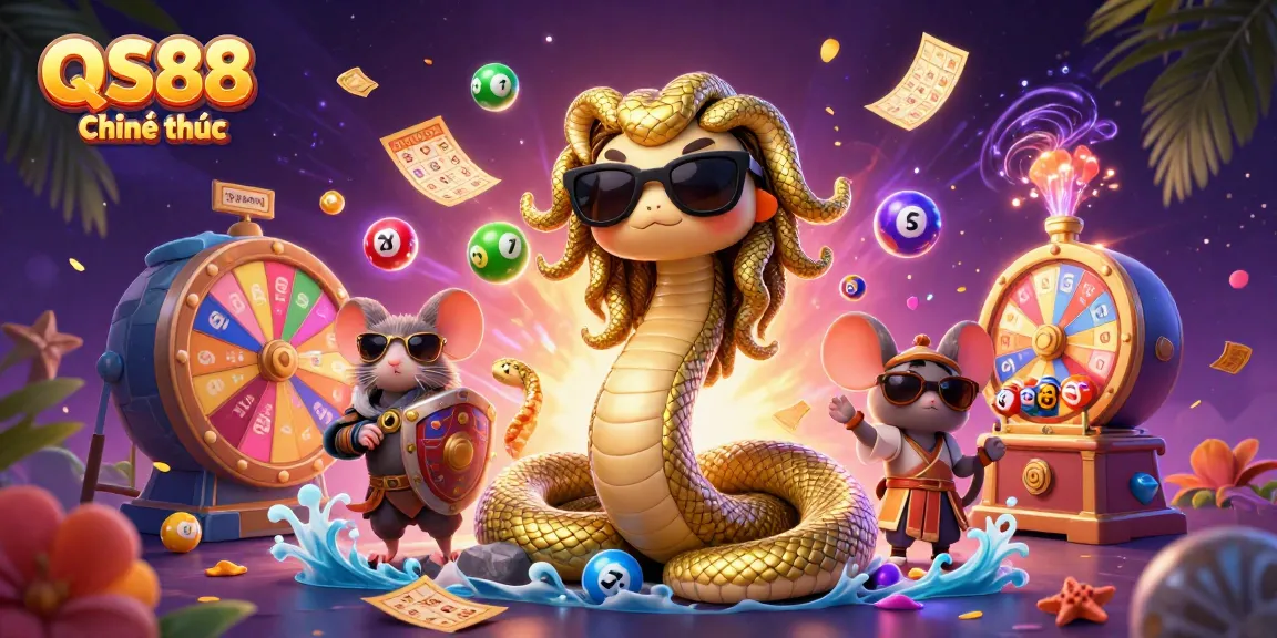 Join the excitement at QS88 Chính thức with vibrant lottery elements and a friendly Medusa!
