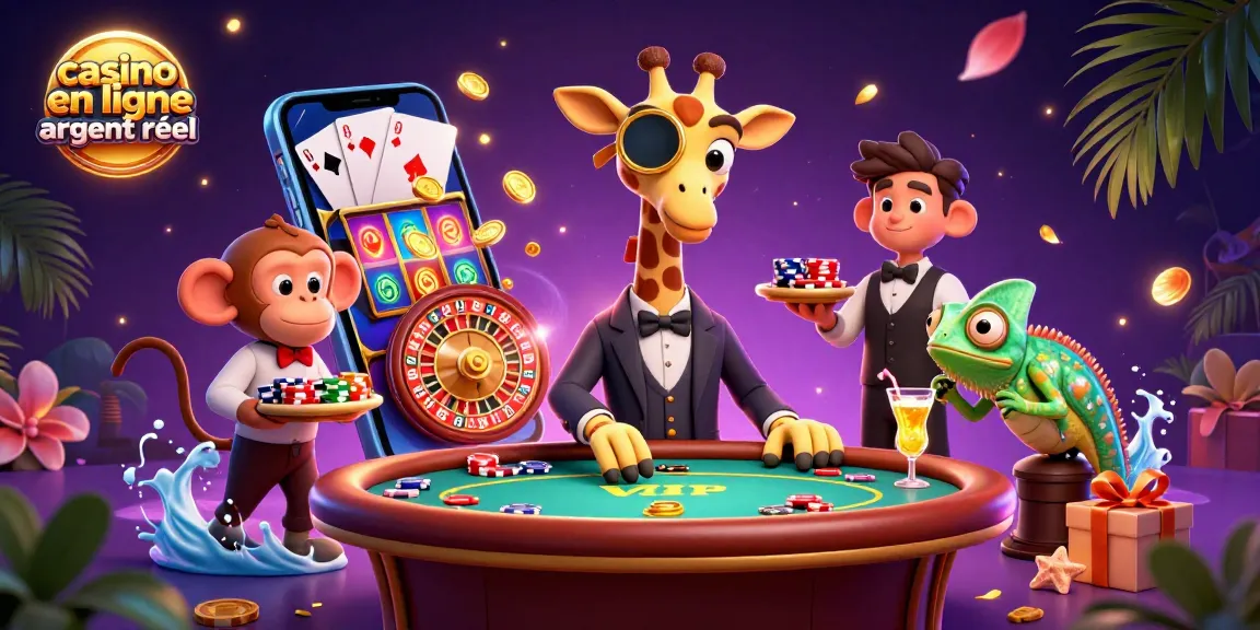 Jouez à casino en ligne argent réel avec une scène animée de girafe, singe et caméléon