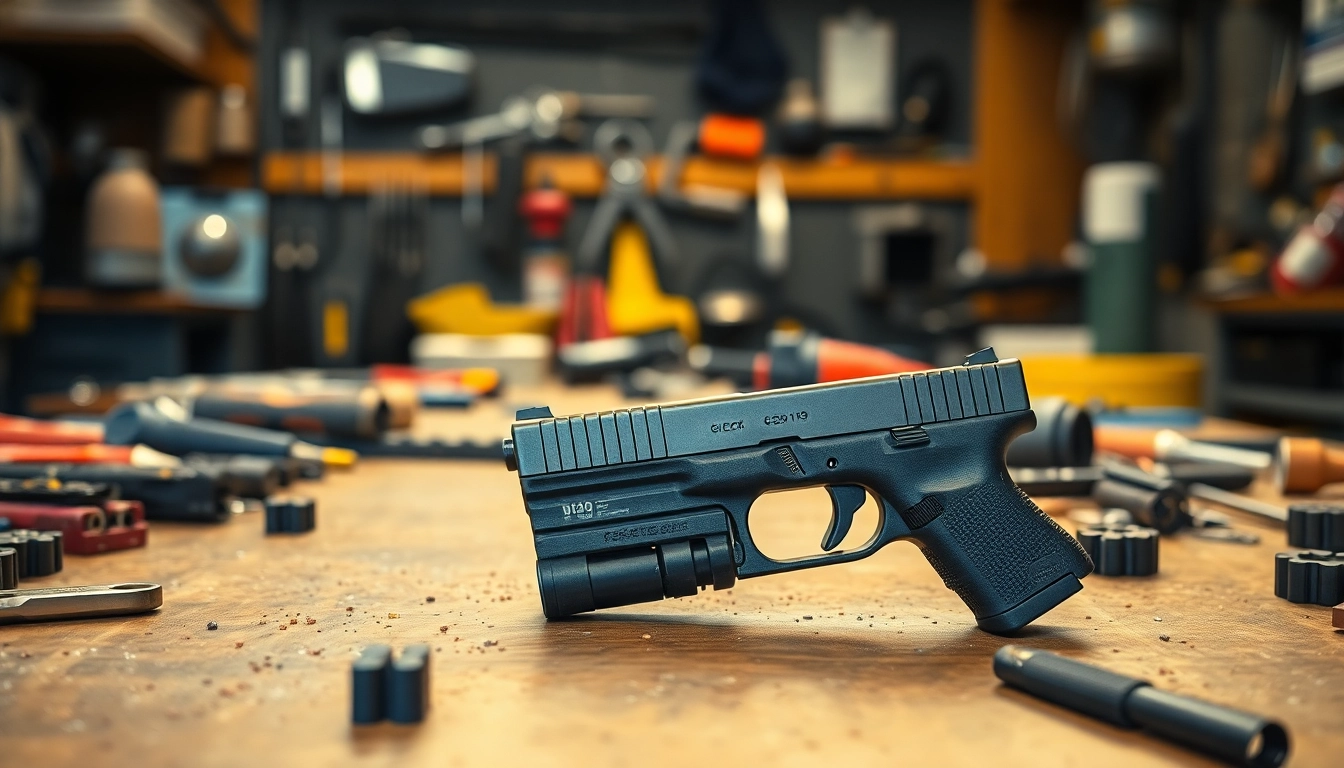 Inspecting the glock 19 slide oem with intricate details in a workshop setting.