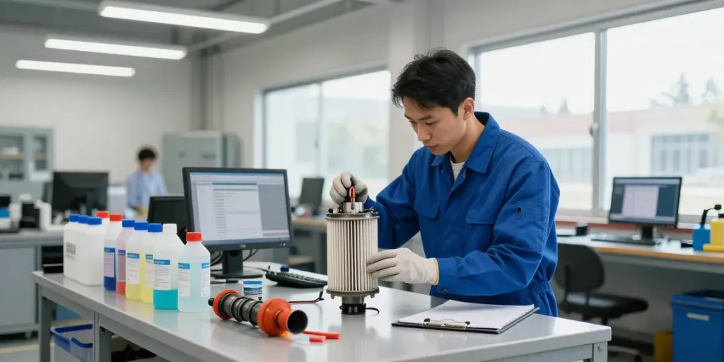 Professionelle DPF Reinigung Hannover in Werkstatt mit Techniker.