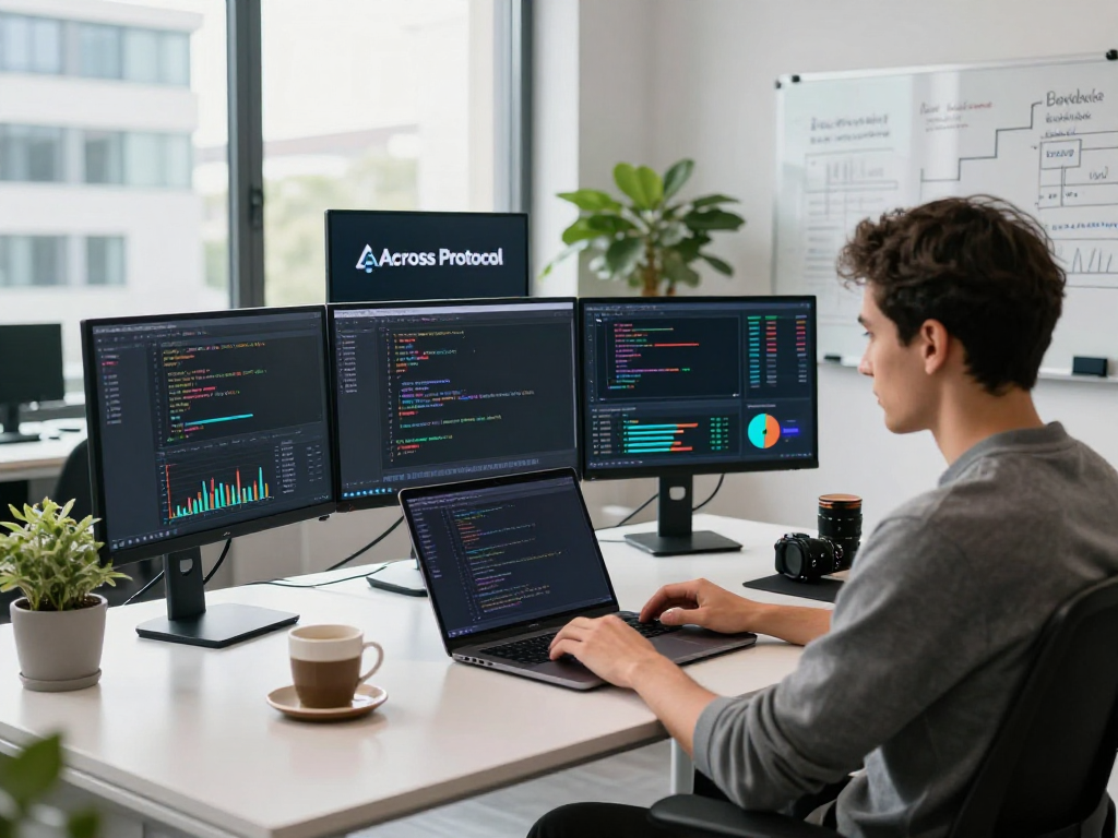 Developer using acrossprotocol for cross-chain transfers in a modern blockchain workspace.
