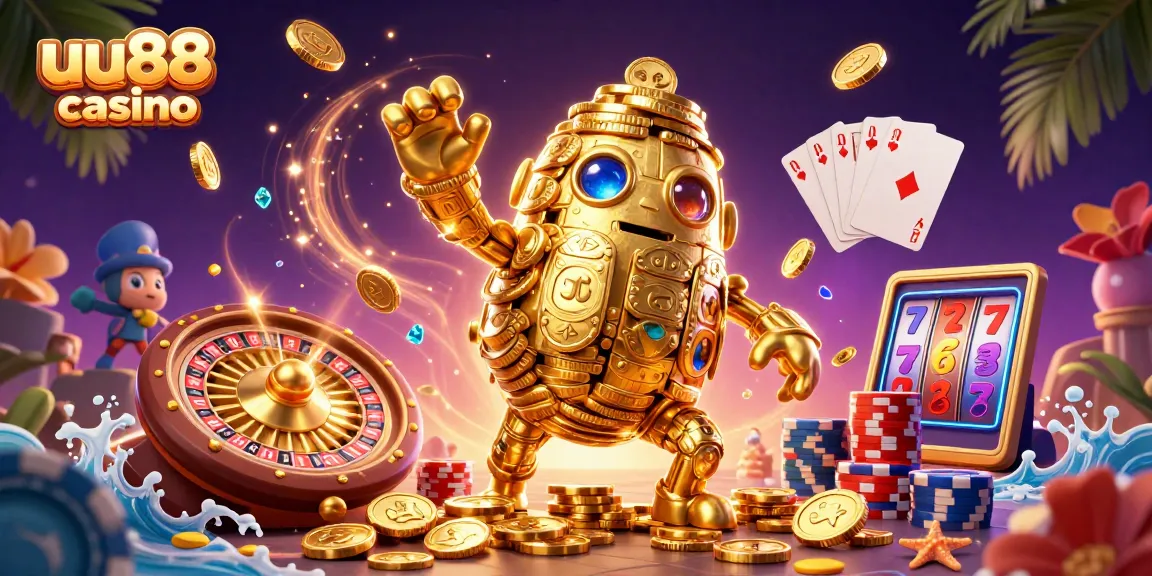 Experience winning moments at uu88 casino with vibrant gaming elements and golden treasures.